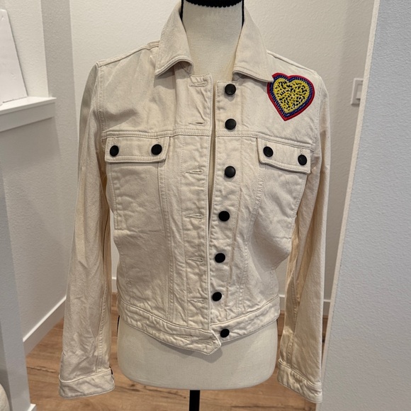 Maison Labiche Cream Jean Jacket with Heart Patch - Picture 3 of 9